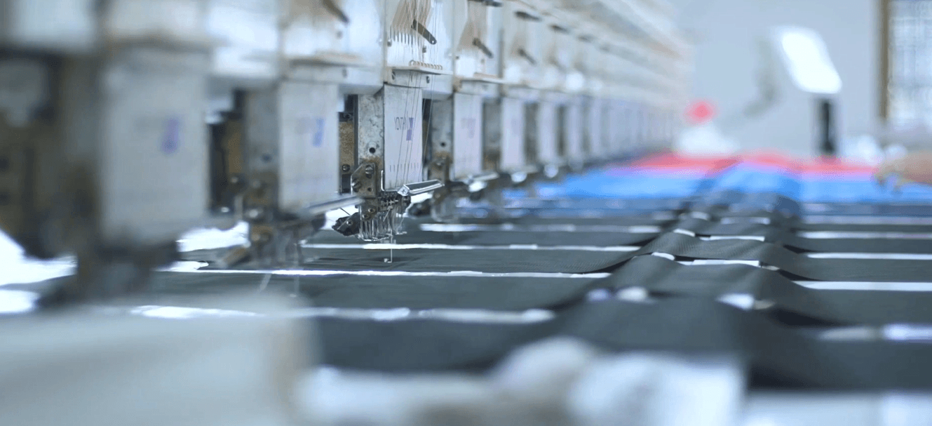 Automated sewing equipment on a production line