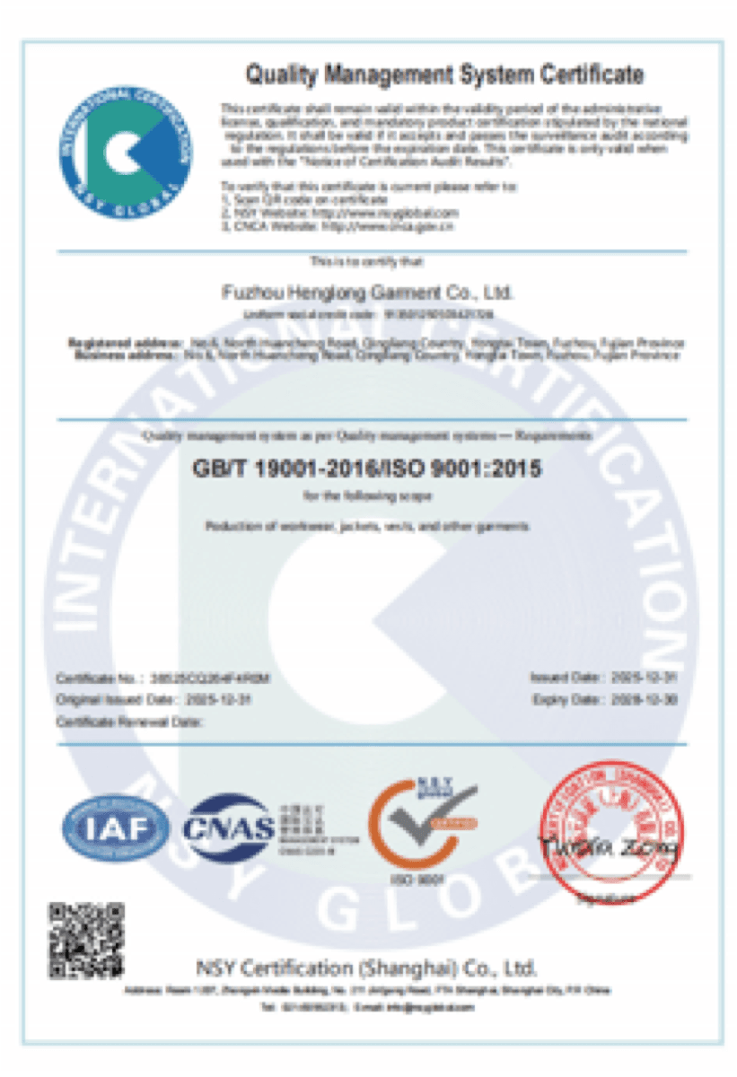 ISO 9001 certificate